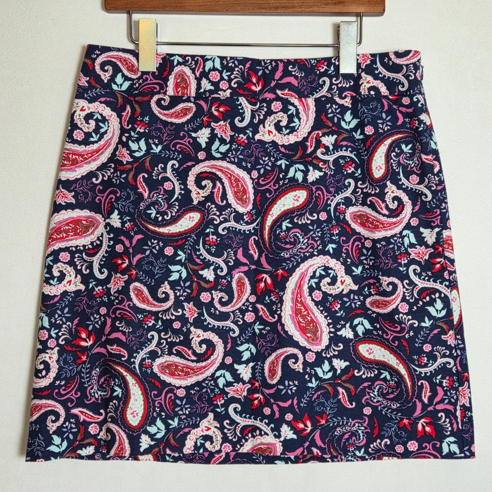 Talbots Navy Blue Paisley Cotton Blend A-Line Mini Skirt Size 8 Preppy Golf